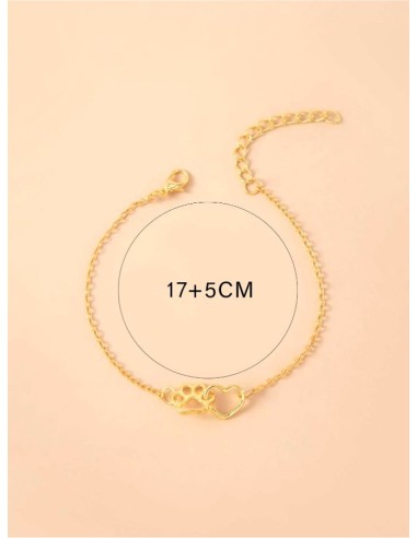 Bracelet cœur et patte doré